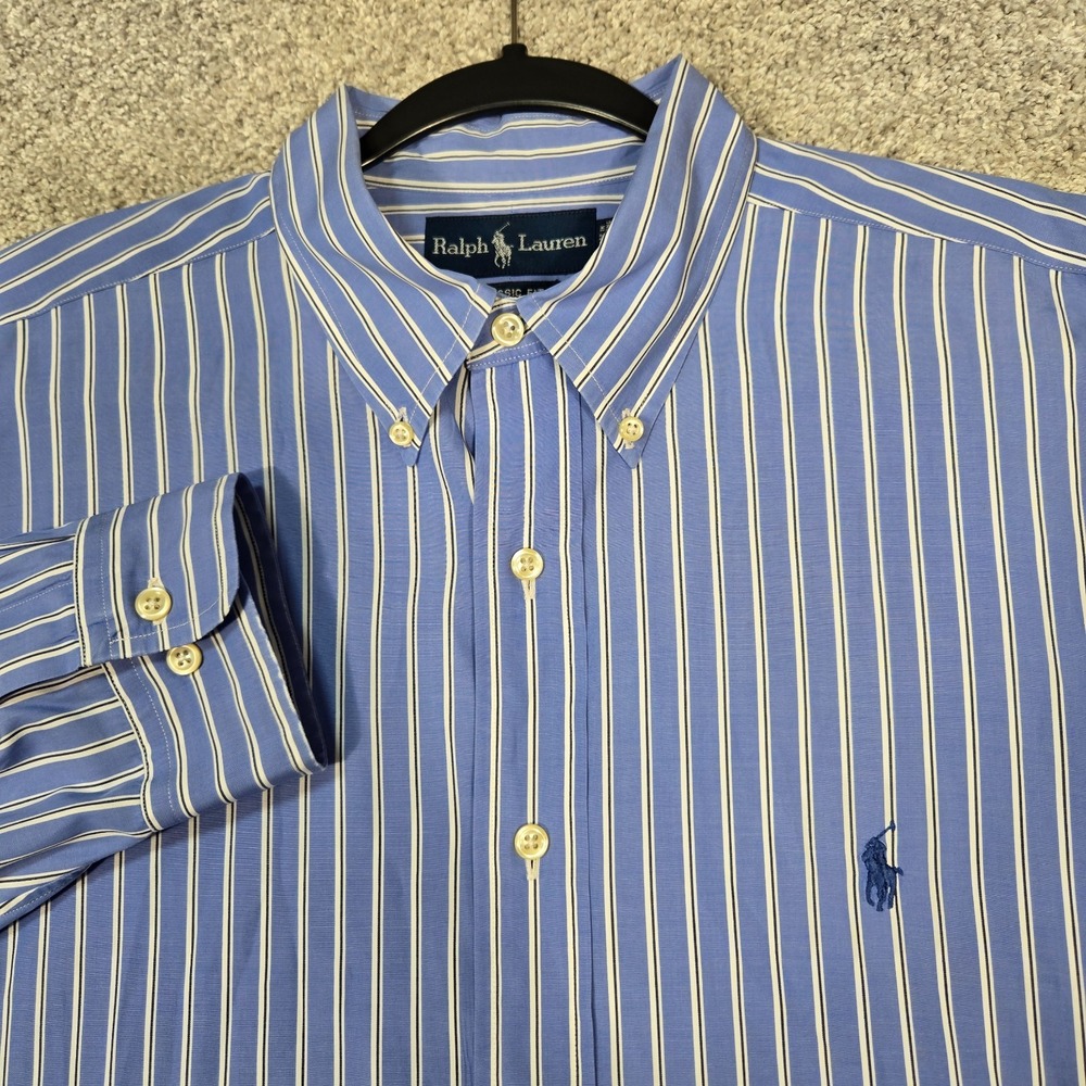 Ralph Lauren shirt men 16.5-34/35 Classic Fit Blue Black White Striped